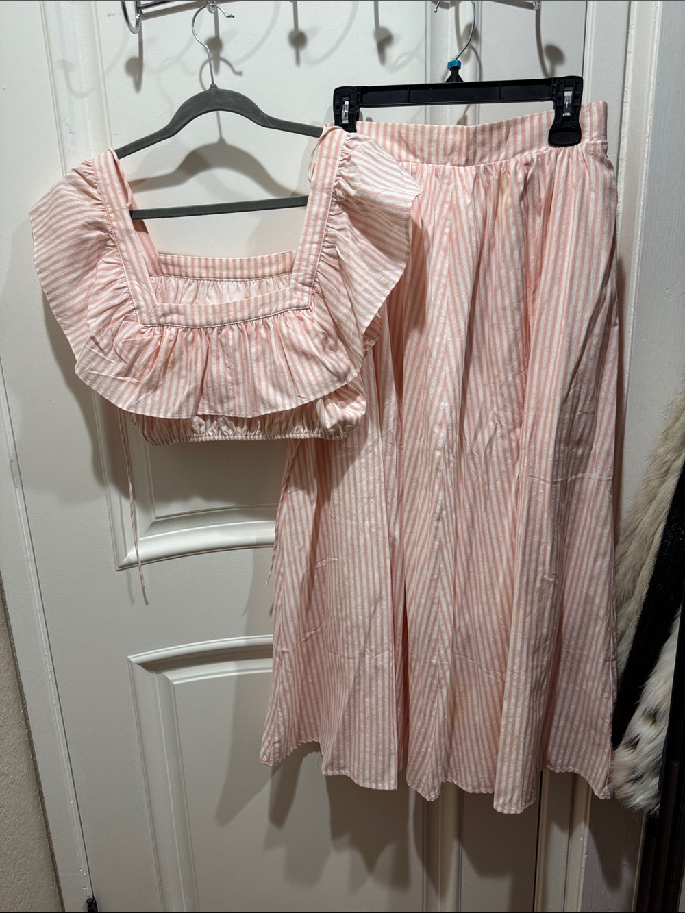 Striped Pink Midi Skirt — Light Pink Midi Skirt